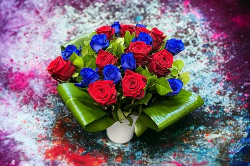 blauwe en rode rozen