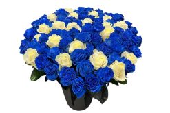 blauw met witte rozen