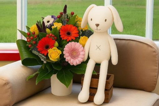 geboorteboeket jongen met knuffel