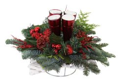 kerststuk rood waxine