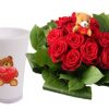 valentijnsboeket rode rozen in vaas knuffelbeer