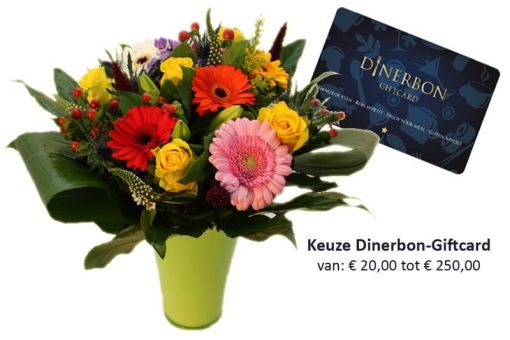 Dinerbon Giftcard met bloemen in vaas